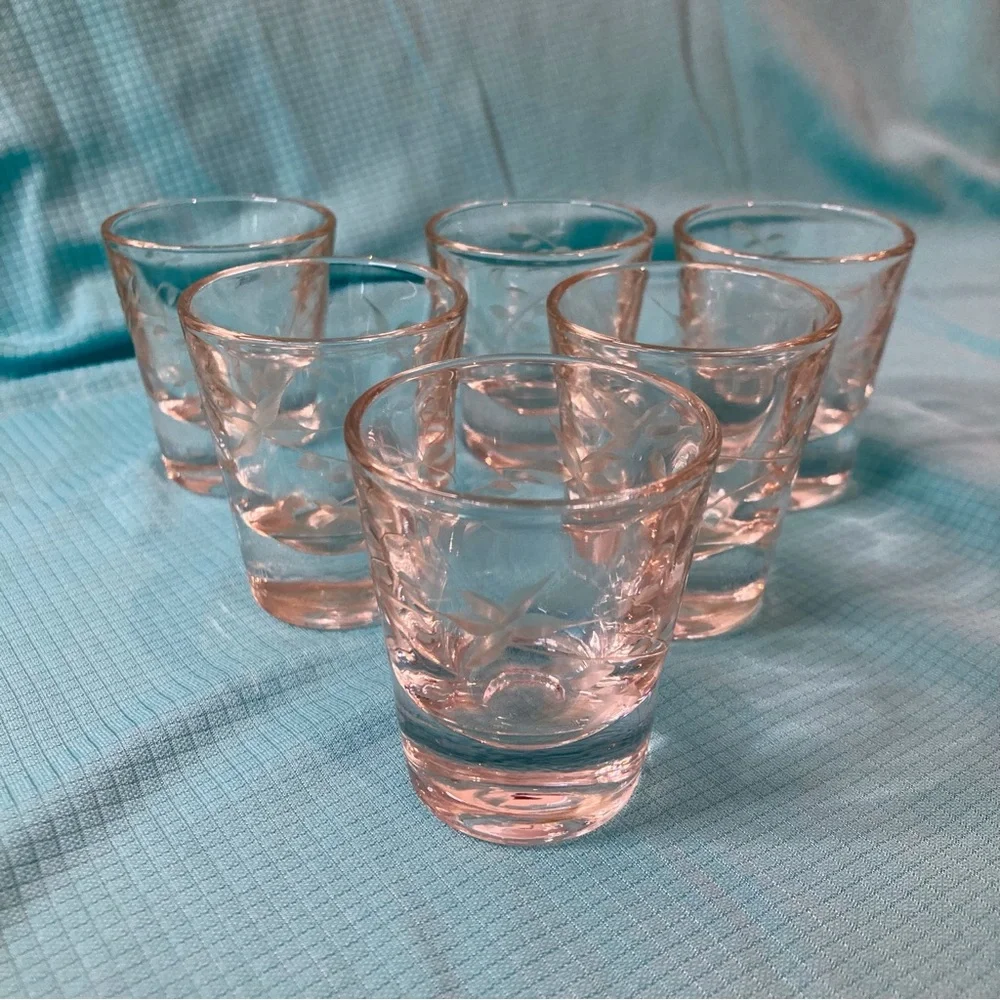Set of 6 Etched Shot Glasses, Vintage Barware - Picture 1 of 6